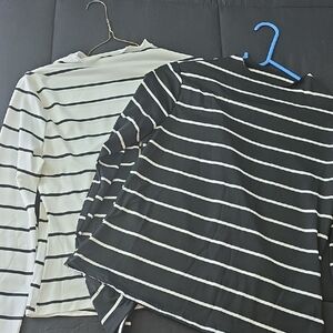 SHEIN Frenchy Striped Print Mock Neck Tee • Black and White